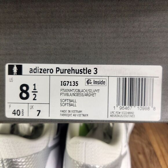 Adidas Purehustle 3 Womens 8.5 White Black Athletic Metal Softball Cleats IG7135 - Picture 11 of 11